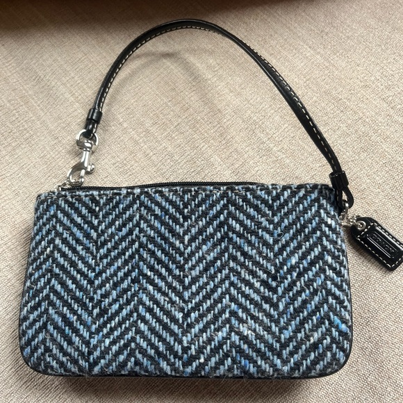 Vintage COACH Blue/BrownTweed Wristlet - Picture 4 of 9